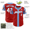 Custom Red White-Light Blue 3 Colors Arm Shapes Authentic Baseball Jersey