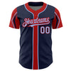 Custom Navy Light Blue-Red 3 Colors Arm Shapes Authentic Baseball Jersey