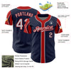 Custom Navy Gray-Red 3 Colors Arm Shapes Authentic Baseball Jersey