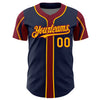 Custom Navy Gold-Crimson 3 Colors Arm Shapes Authentic Baseball Jersey