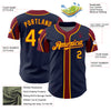 Custom Navy Gold-Crimson 3 Colors Arm Shapes Authentic Baseball Jersey