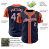 Custom Navy Powder Blue-Orange 3 Colors Arm Shapes Authentic Baseball Jersey