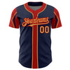 Custom Navy Old Gold-Red 3 Colors Arm Shapes Authentic Baseball Jersey