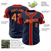 Custom Navy Old Gold-Red 3 Colors Arm Shapes Authentic Baseball Jersey