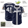 Custom Navy White-Gray 3 Colors Arm Shapes Authentic Baseball Jersey