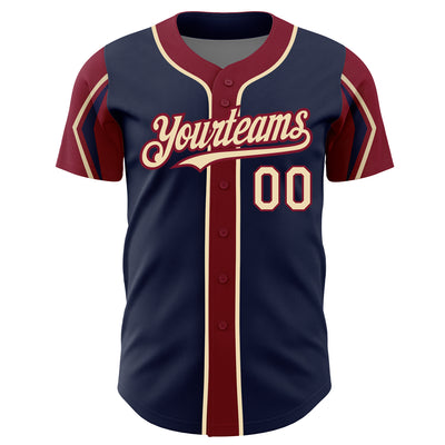 Custom Navy City Cream-Crimson 3 Colors Arm Shapes Authentic Baseball Jersey