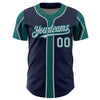 Custom Navy Gray-Teal 3 Colors Arm Shapes Authentic Baseball Jersey