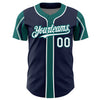 Custom Navy White-Teal 3 Colors Arm Shapes Authentic Baseball Jersey