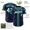 Custom Navy White-Teal 3 Colors Arm Shapes Authentic Baseball Jersey