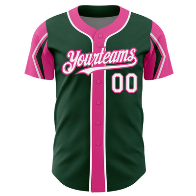 Custom Green White-Pink 3 Colors Arm Shapes Authentic Baseball Jersey