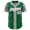 Custom Kelly Green White-Gray 3 Colors Arm Shapes Authentic Baseball Jersey