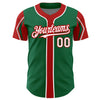 Custom Kelly Green White-Red 3 Colors Arm Shapes Authentic Baseball Jersey