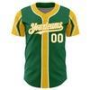 Custom Kelly Green White-Yellow 3 Colors Arm Shapes Authentic Baseball Jersey