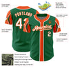 Custom Kelly Green White-Orange 3 Colors Arm Shapes Authentic Baseball Jersey