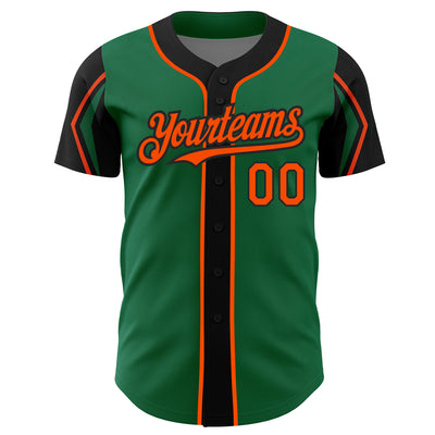 Custom Kelly Green Orange-Black 3 Colors Arm Shapes Authentic Baseball Jersey