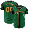 Custom Kelly Green Old Gold-Black 3 Colors Arm Shapes Authentic Baseball Jersey