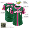 Custom Kelly Green White-Pink 3 Colors Arm Shapes Authentic Baseball Jersey