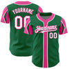 Custom Kelly Green White-Pink 3 Colors Arm Shapes Authentic Baseball Jersey