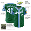 Custom Kelly Green White-Light Blue 3 Colors Arm Shapes Authentic Baseball Jersey