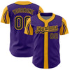 Custom Purple Black-Gold 3 Colors Arm Shapes Authentic Baseball Jersey