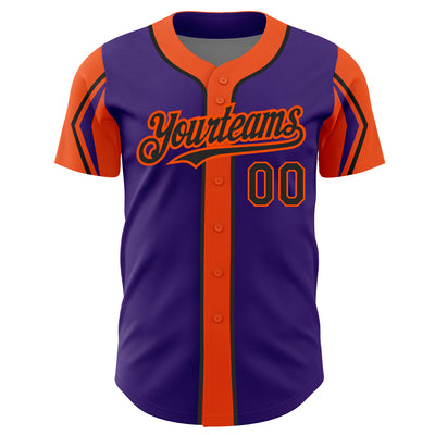 Custom Purple Black-Orange 3 Colors Arm Shapes Authentic Baseball Jersey