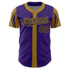 Custom Purple Black-Old Gold 3 Colors Arm Shapes Authentic Baseball Jersey