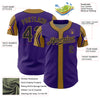 Custom Purple Black-Old Gold 3 Colors Arm Shapes Authentic Baseball Jersey