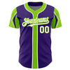 Custom Purple White-Neon Green 3 Colors Arm Shapes Authentic Baseball Jersey