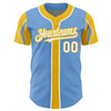 Custom Light Blue White-Yellow 3 Colors Arm Shapes Authentic Baseball Jersey