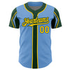 Custom Light Blue Yellow-Green 3 Colors Arm Shapes Authentic Baseball Jersey