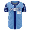 Custom Light Blue White-Royal 3 Colors Arm Shapes Authentic Baseball Jersey