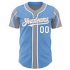 Custom Light Blue White-Gray 3 Colors Arm Shapes Authentic Baseball Jersey