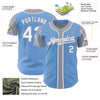 Custom Light Blue White-Gray 3 Colors Arm Shapes Authentic Baseball Jersey