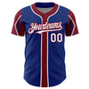 Custom Royal White-Crimson 3 Colors Arm Shapes Authentic Baseball Jersey