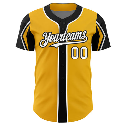 Custom Gold White-Black 3 Colors Arm Shapes Authentic Baseball Jersey