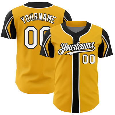 Custom Gold White-Black 3 Colors Arm Shapes Authentic Baseball Jersey