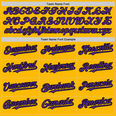 Custom Gold Purple-Black 3 Colors Arm Shapes Authentic Baseball Jersey