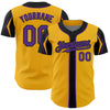 Custom Gold Purple-Black 3 Colors Arm Shapes Authentic Baseball Jersey