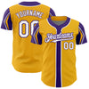 Custom Gold White-Purple 3 Colors Arm Shapes Authentic Baseball Jersey