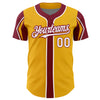 Custom Gold White-Crimson 3 Colors Arm Shapes Authentic Baseball Jersey