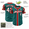 Custom Teal White-Red 3 Colors Arm Shapes Authentic Baseball Jersey