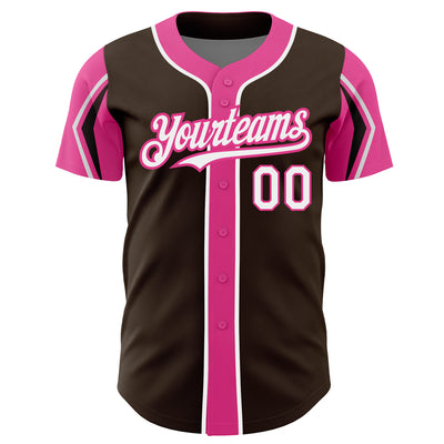 Custom Brown White-Pink 3 Colors Arm Shapes Authentic Baseball Jersey