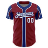 Custom Crimson White-Royal 3 Colors Arm Shapes Authentic Baseball Jersey