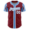 Custom Crimson White-Light Blue 3 Colors Arm Shapes Authentic Baseball Jersey