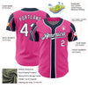 Custom Pink White-Navy 3 Colors Arm Shapes Authentic Baseball Jersey