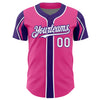 Custom Pink White-Purple 3 Colors Arm Shapes Authentic Baseball Jersey