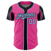 Custom Pink Light Blue-Black 3 Colors Arm Shapes Authentic Baseball Jersey