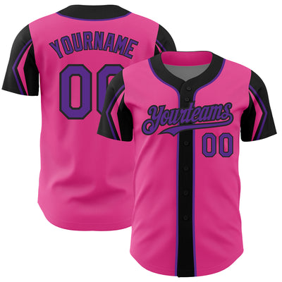 Custom Pink Purple-Black 3 Colors Arm Shapes Authentic Baseball Jersey