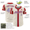 Custom Cream Light Blue-Red 3 Colors Arm Shapes Authentic Baseball Jersey