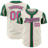 Custom Cream Pink-Kelly Green 3 Colors Arm Shapes Authentic Baseball Jersey